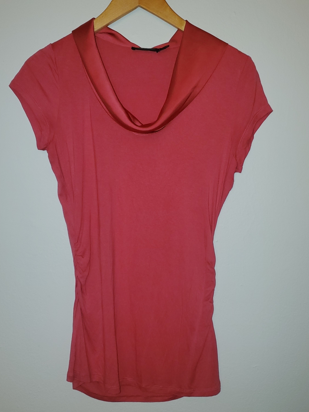 The Limited Coral Satin-Trim Cowl Neck Short Sleeve Top